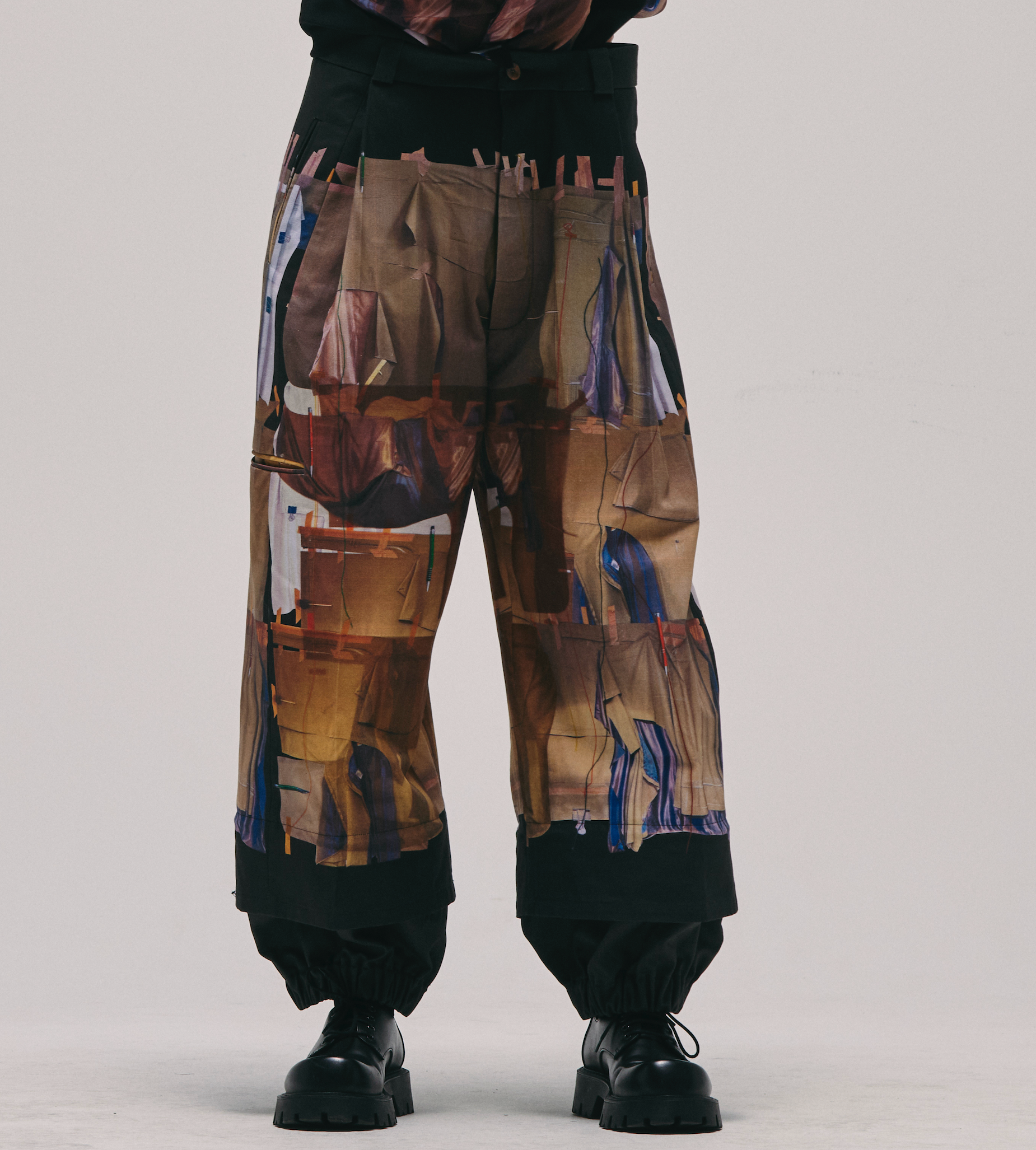 Taped photo collage trousers