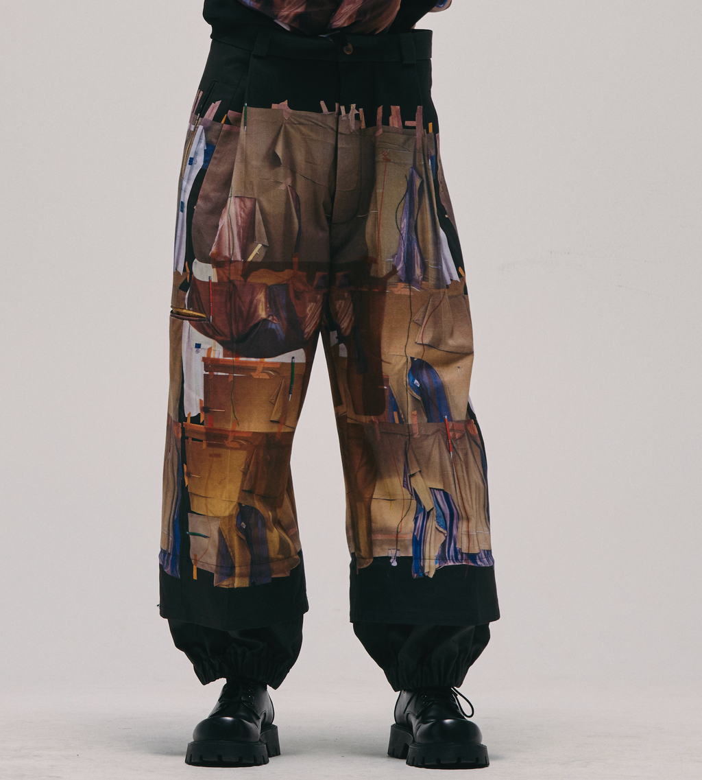 Taped photo collage trousers