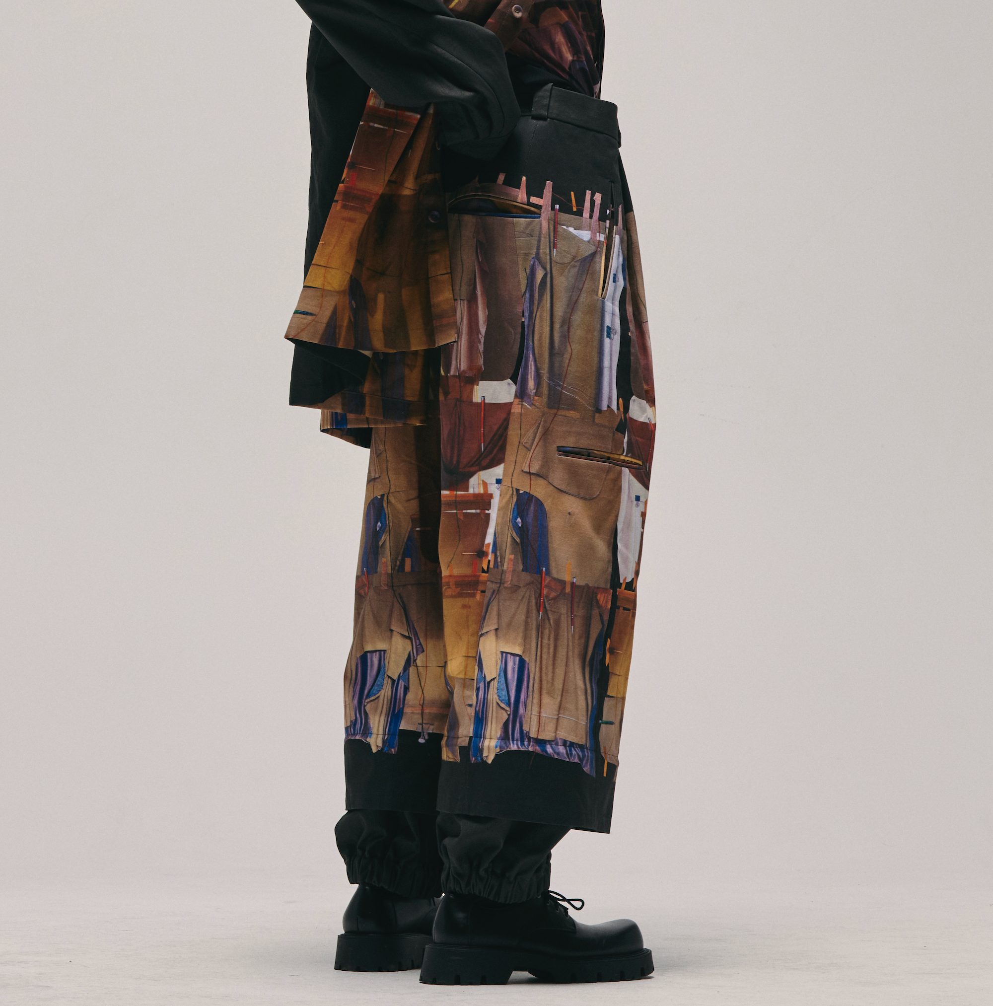 Taped photo collage trousers