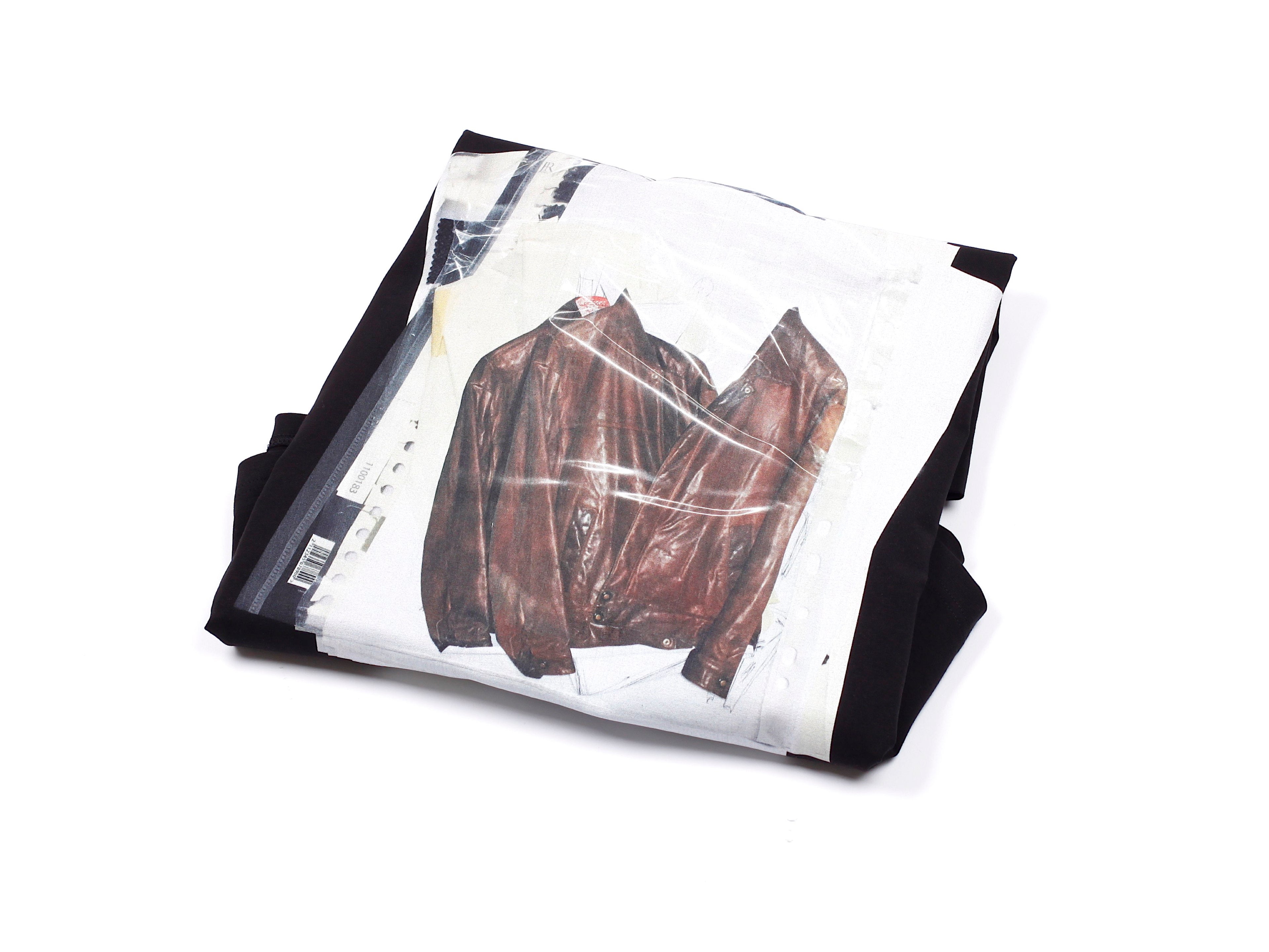 mr_ snack 120_ black T - shirt with documents and leather jacket