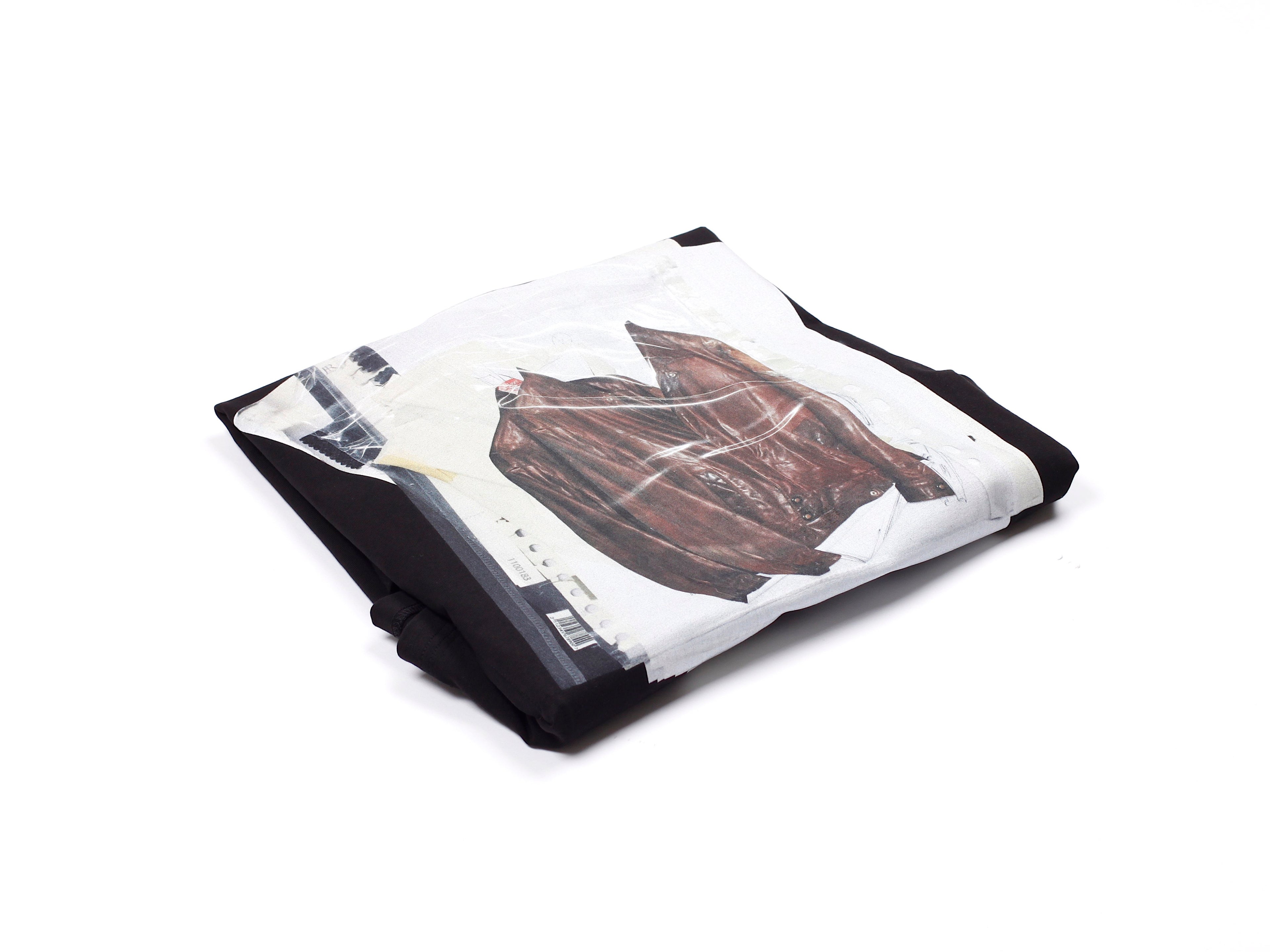 mr_ snack 120_ black T - shirt with documents and leather jacket