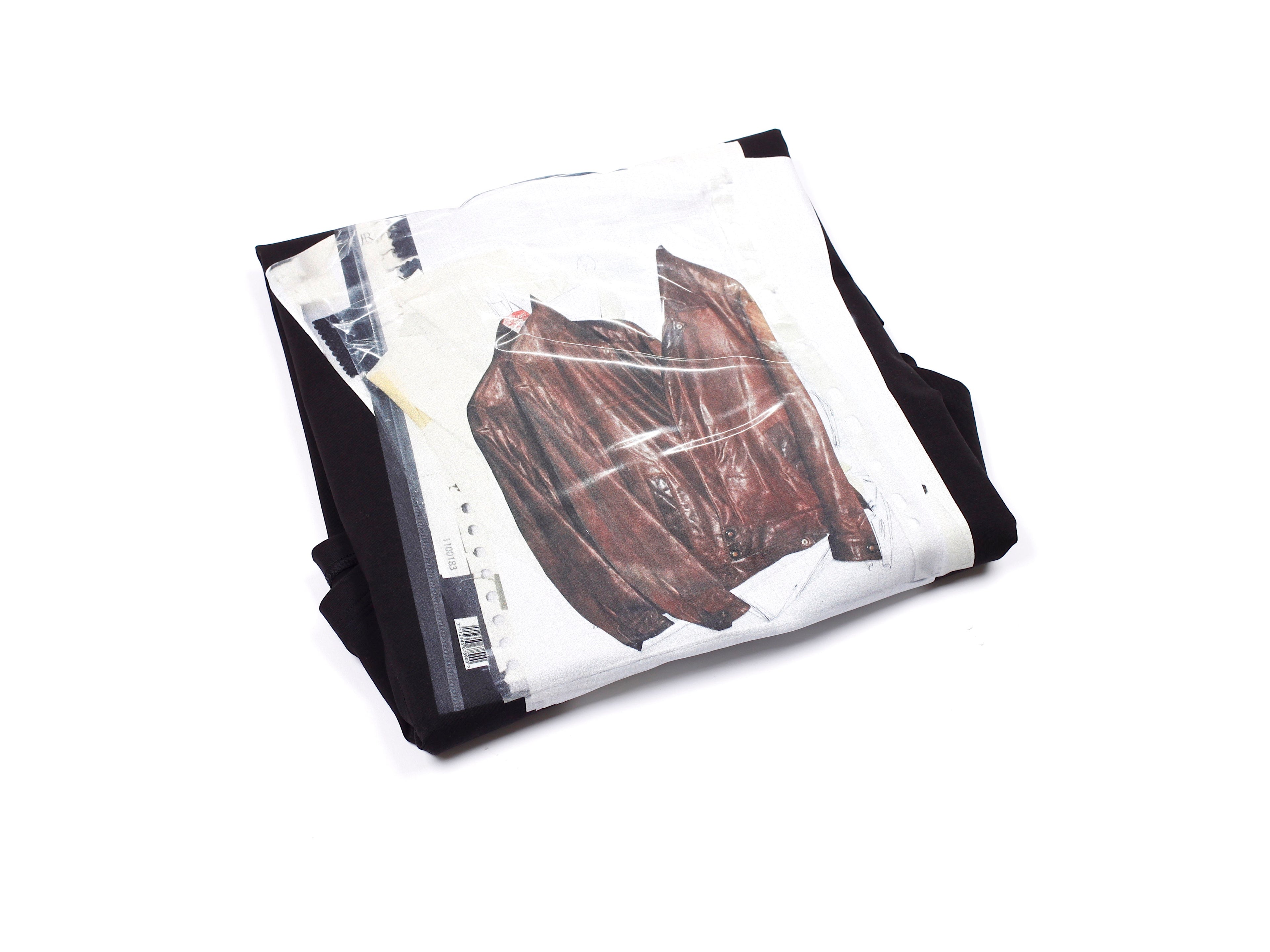 mr_ snack 120_ black T - shirt with documents and leather jacket