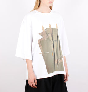 "A Silk Lining with a Seam Undone” white T-shirt
