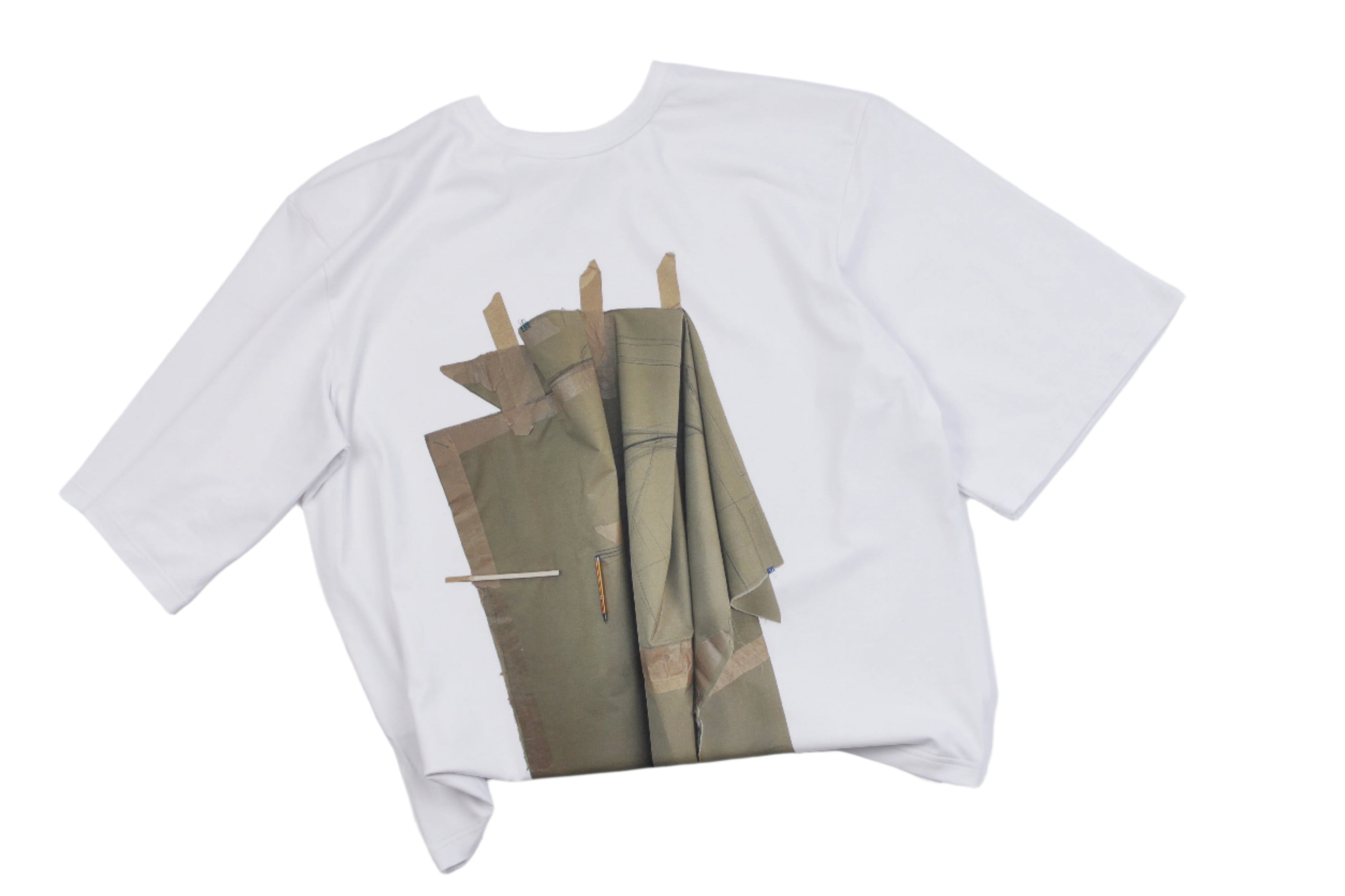"A Silk Lining with a Seam Undone” white T-shirt